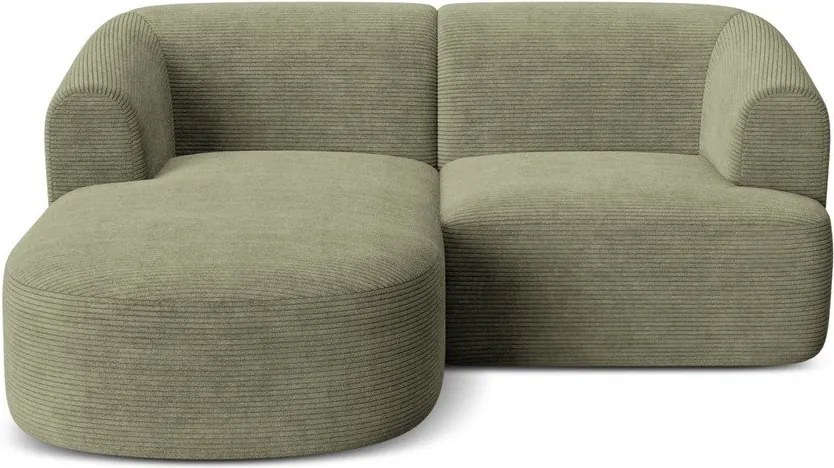 Colțar verde cu tapițerie din catifea reiată (cu colț pe partea stângă/cu șezlong) Campi – Cosmopolitan Design