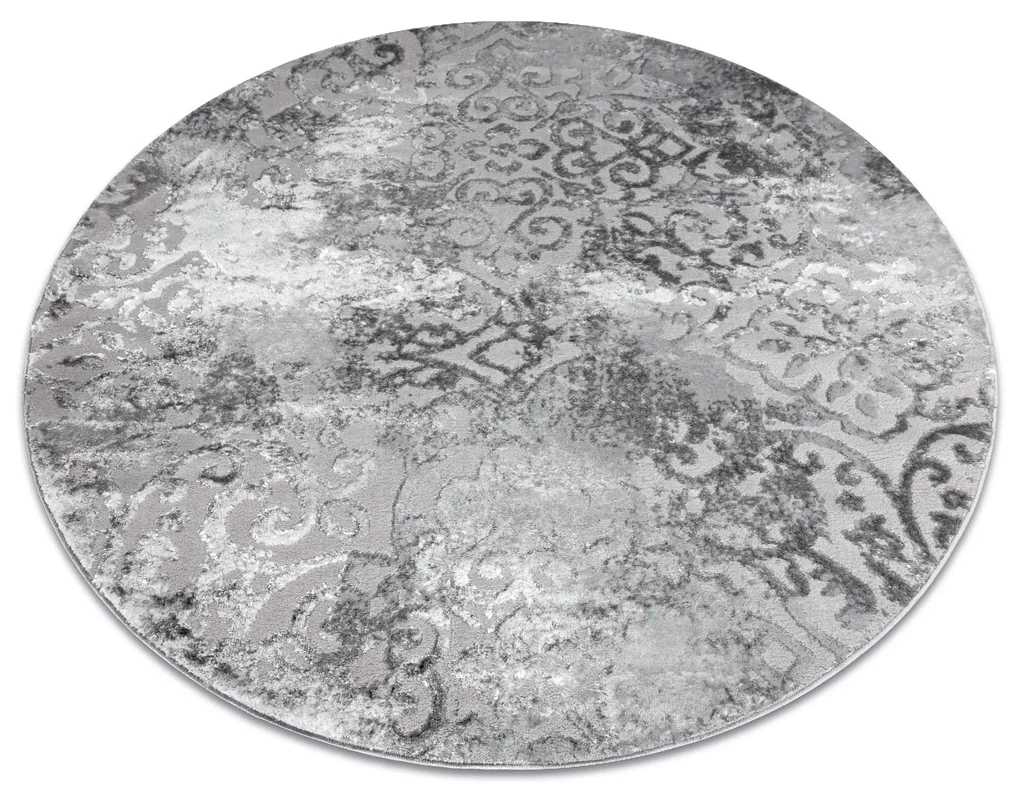 Covor MEFE modern Cerc 8724 Ornament vintage - structural două niveluri de lână gri