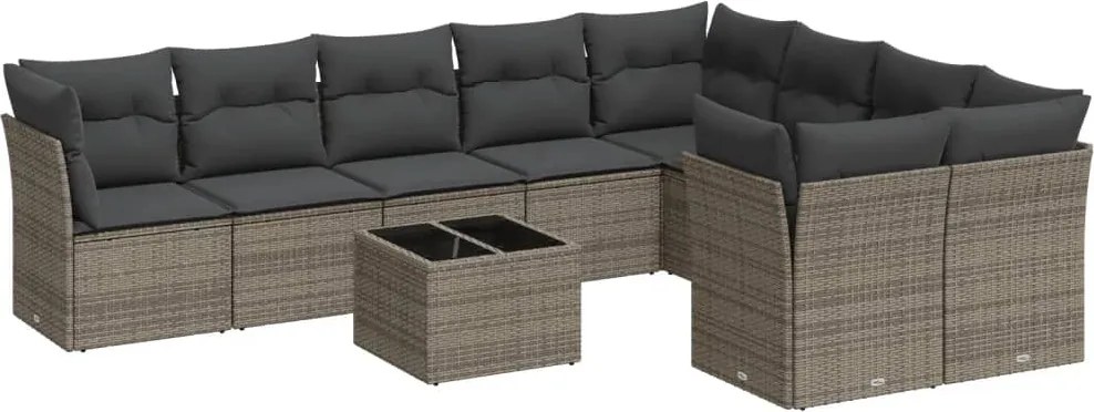 vidaXL Set mobilier de grădină cu perne, 10 piese, gri, poliratan
