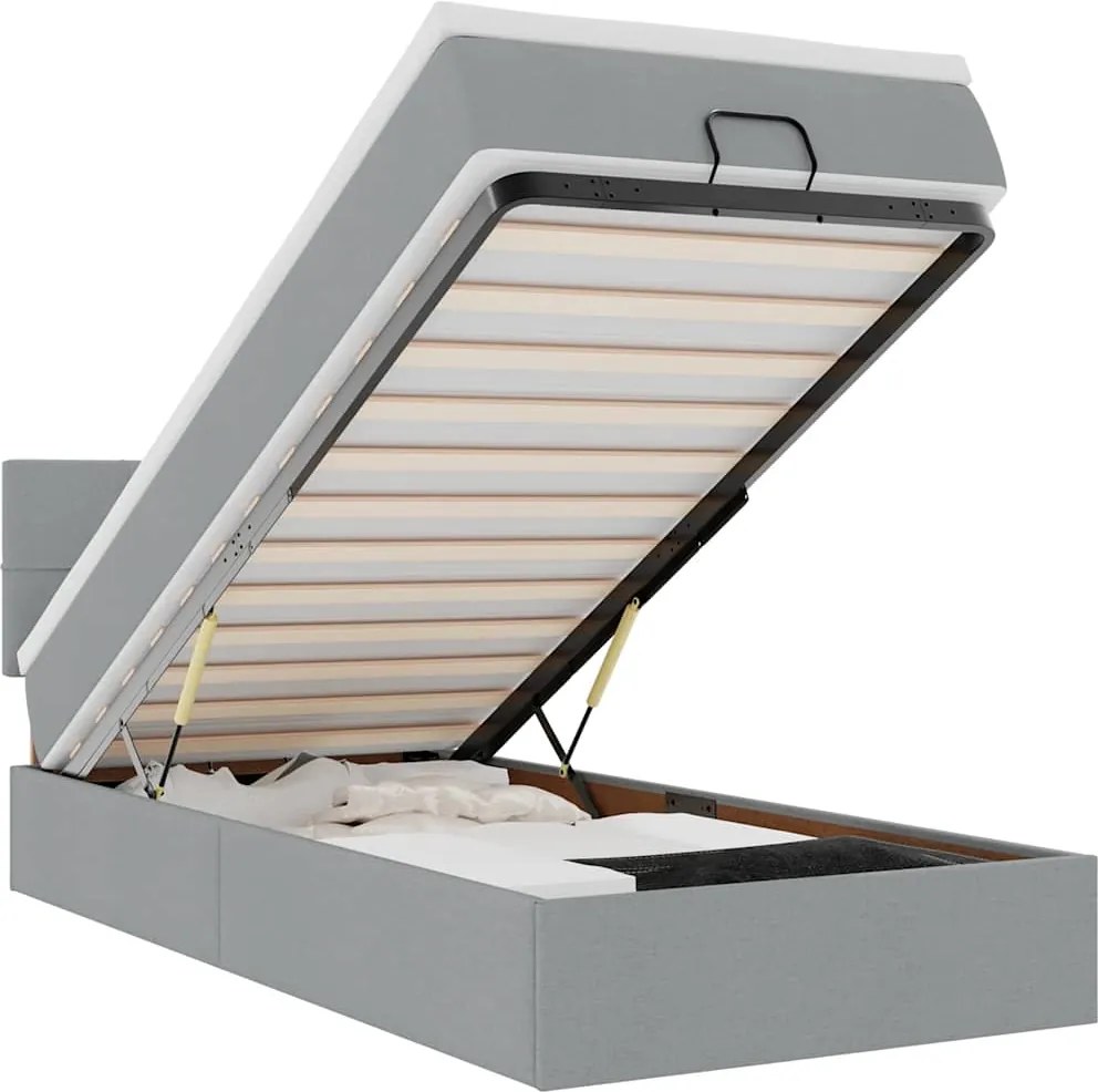 vidaXL Cadru de pat otoman cu saltea țesătură gri deschis 90x190cm