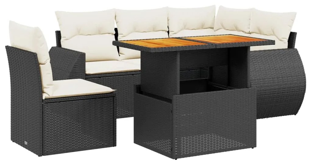 3272197 vidaXL Set mobilier de grădină cu perne, 6 piese, negru, poliratan