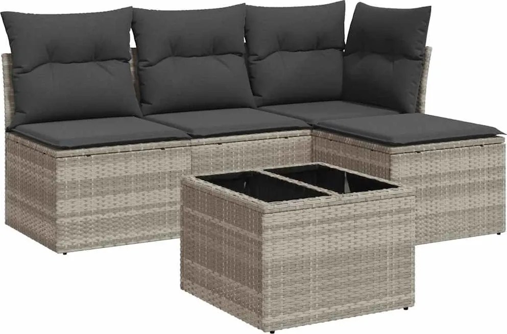 vidaXL Set canapele de grădină cu perne, 5 piese gri deschis poliratan