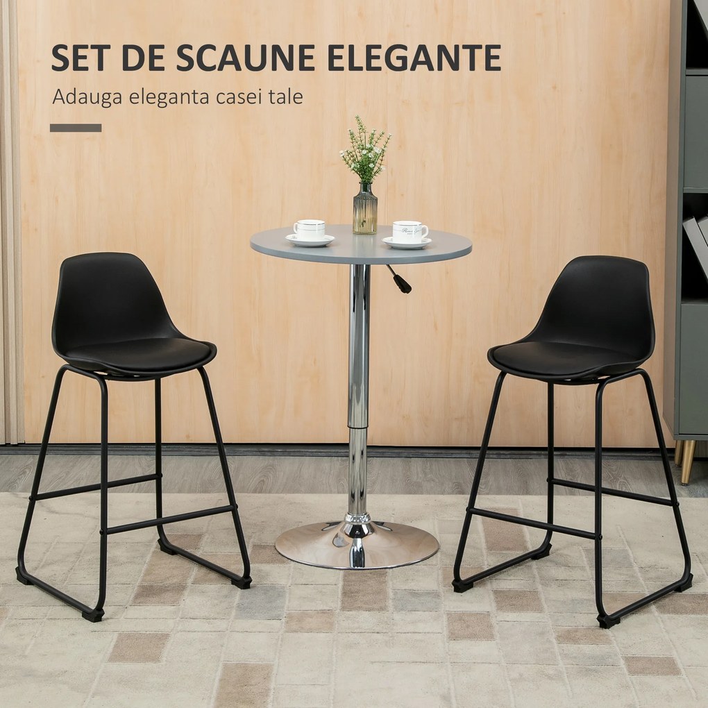 Scaune de bar, set din 2 piese cu scaun tapitat cu Protectie anti-alunecare, PU si otel, 43x43x97,5cm, negru HOMCOM | Aosom RO