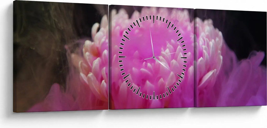 Tablou cu floare în fum roz (cu ceas) (90x30 cm)