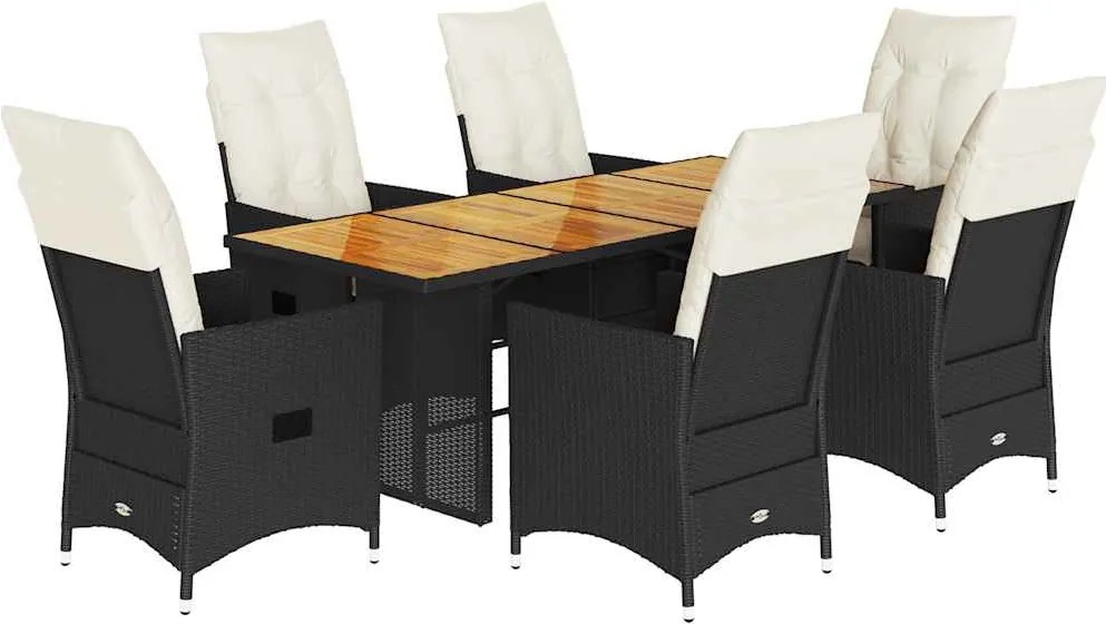 vidaXL Set mobilier de grădină cu perne, 7 piese, negru, poliratan