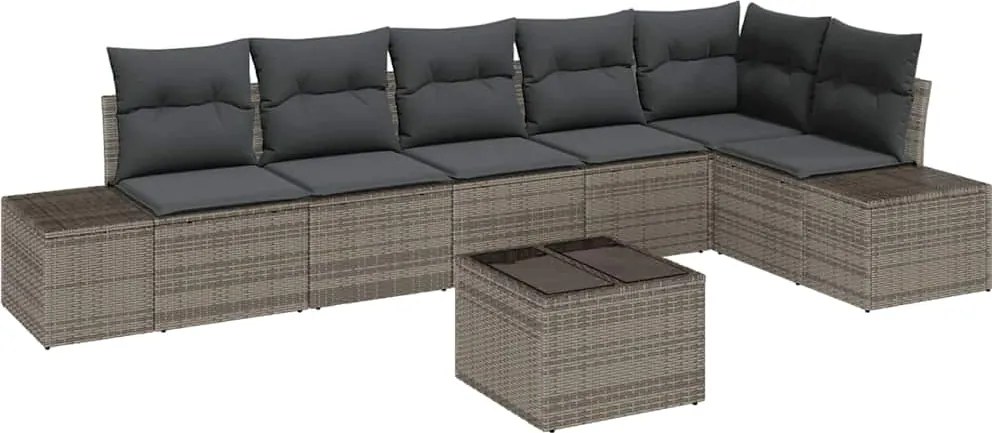 vidaXL Set de canapele pentru grădină cu pernă 7 pcs Gri poliratan