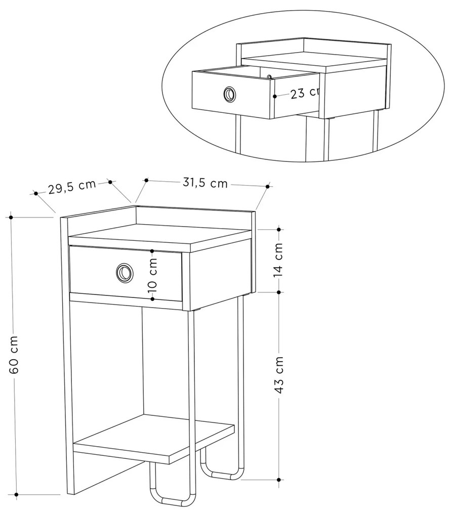 Noptiera Sirius Alb 32x61x30 cm