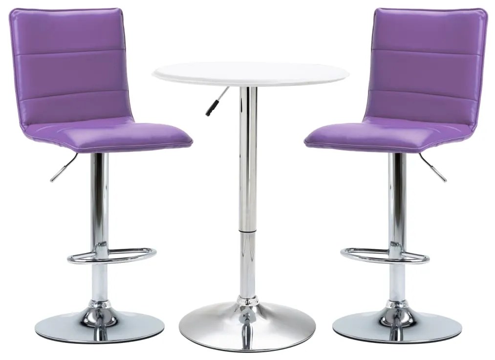 279644 vidaXL Set mobilier de bar, 3 piese, alb, piele ecologică