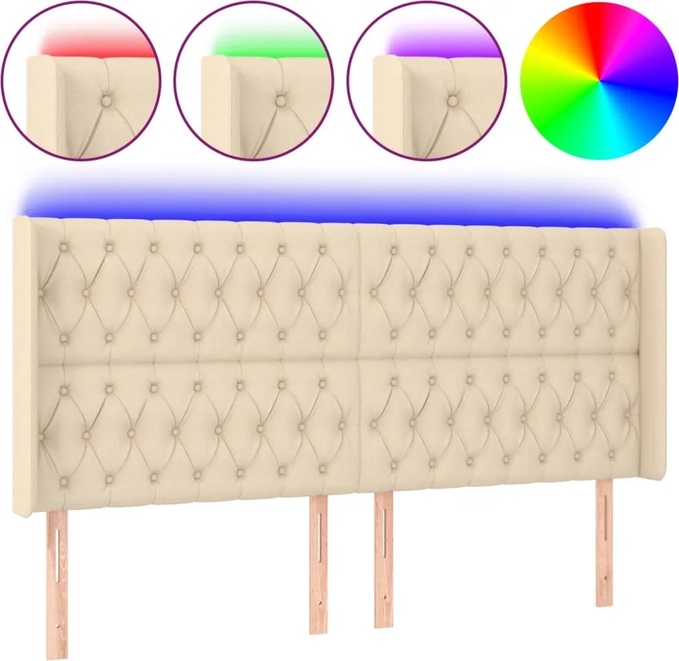 vidaXL Tăblie de pat cu LED, crem, 183x16x118/128 cm, textil