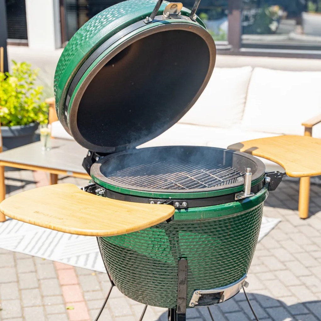 Grătar ceramic pentru cărbuni cu rafturi laterale, grilă de 52 cm