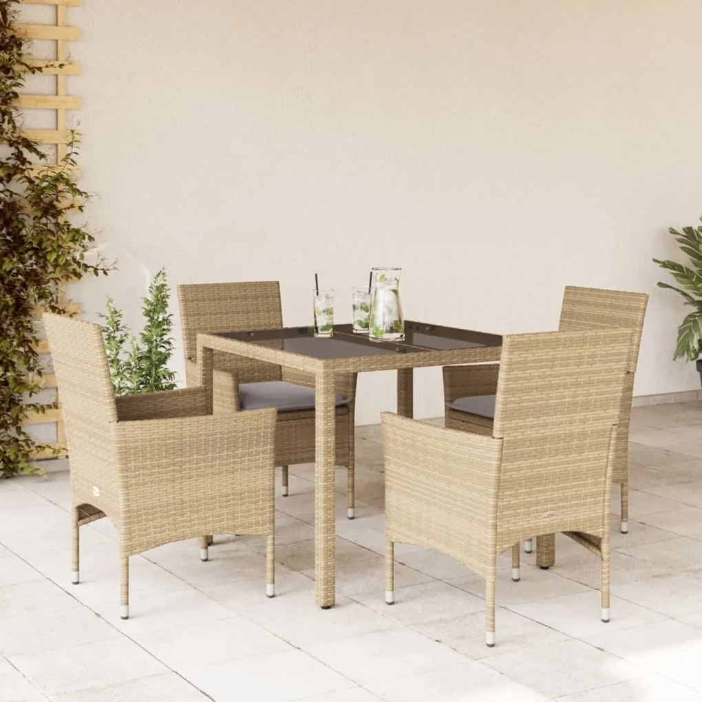 vidaXL Set mobilier de grădină cu perne 5 piese bej poliratan &amp; sticlă