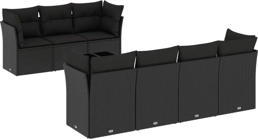 vidaXL Set mobilier de grădină cu perne, 8 piese, negru, poliratan