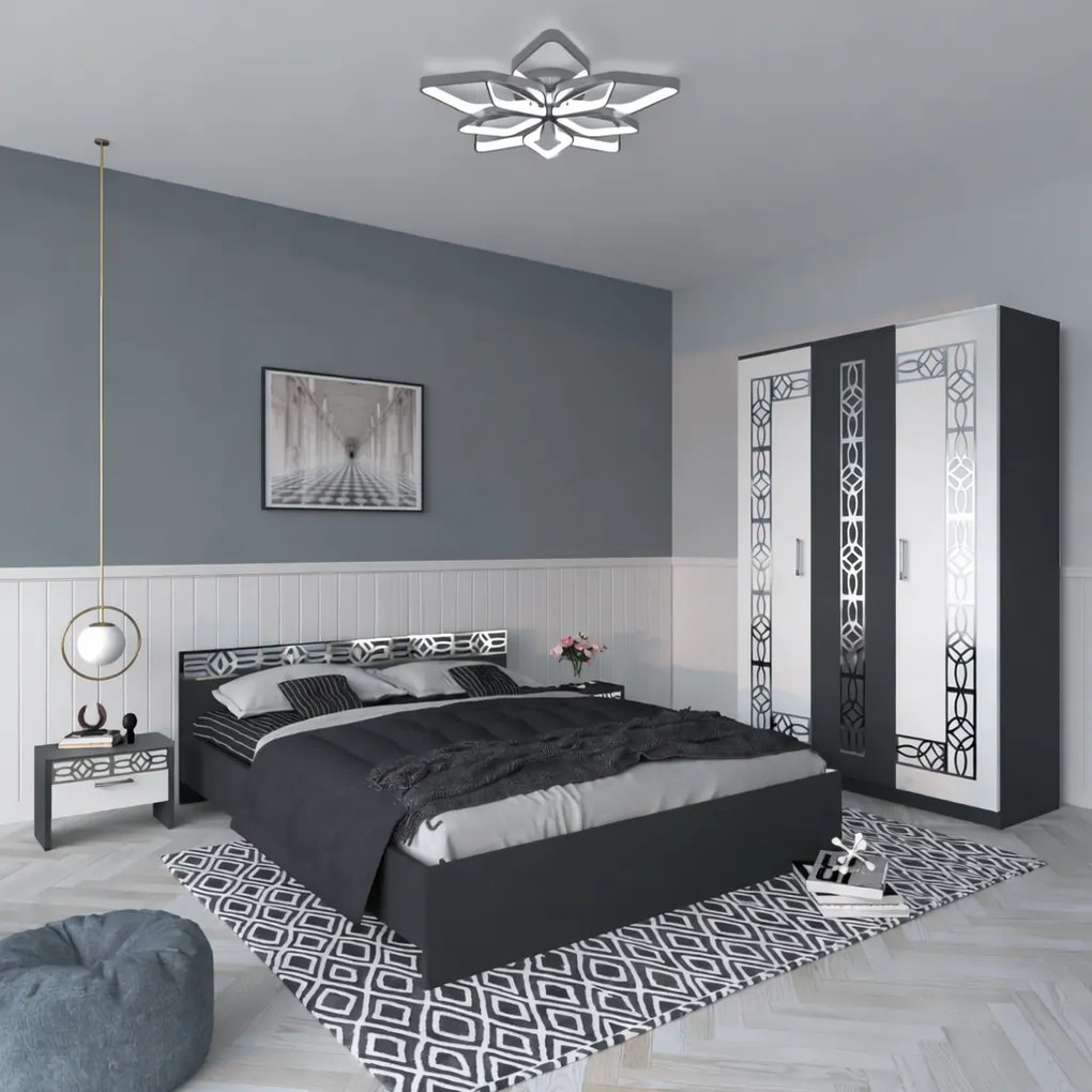 Set dormitor Silver 3U, Gri cu insertii Gri