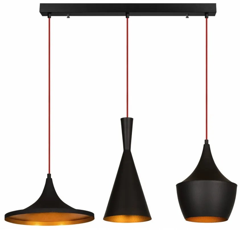 Lustra 3 Becuri Elmas - 3561, Soclu E27, Max. 40W, Culoare Negru / Auriu