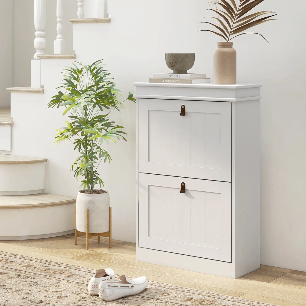HOMCOM Dulap Pantofi Îngust cu 2 Uși Abative și Rafturi Ajustabile pentru 10 Perechi de Pantofi pentru Intrare 54x24x82,5 cm | Aosom Romania