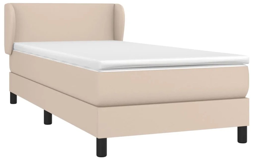 Pat box spring cu saltea, cappuccino, 100x200cm piele ecologica Cappuccino, 100 x 200 cm, Design simplu