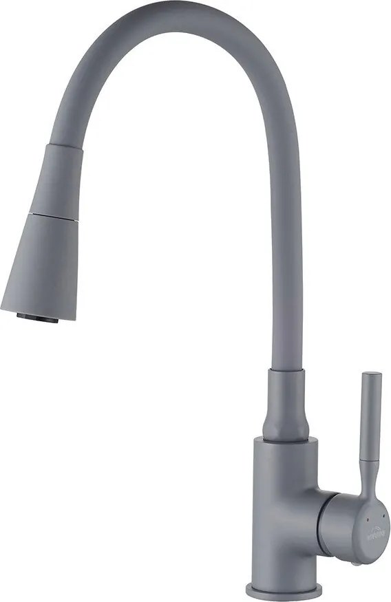 Baterie bucatarie cu pipa flexibila Invena Hula Plus gri