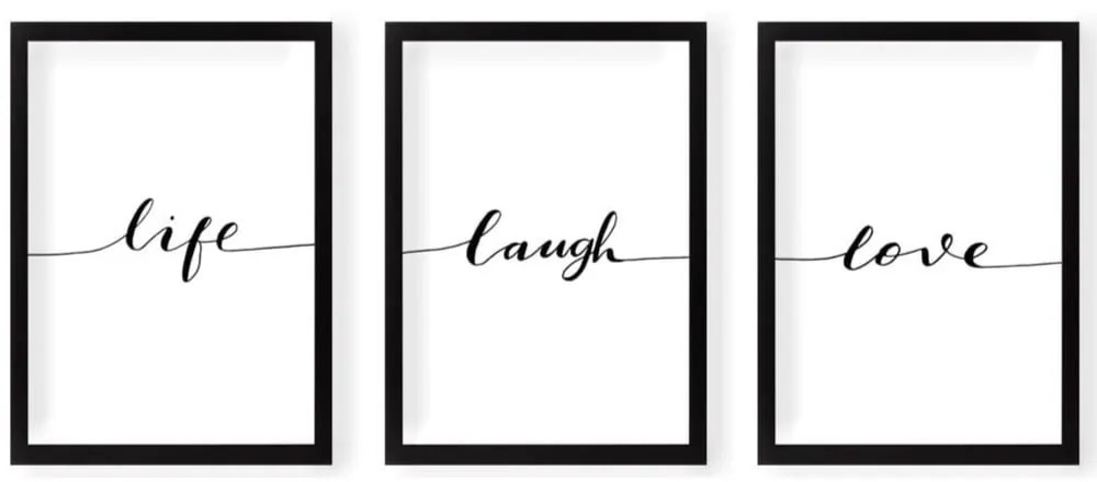 Tablouri 3 buc. 24x29 cm Life Laugh Love – Vavien Artwork