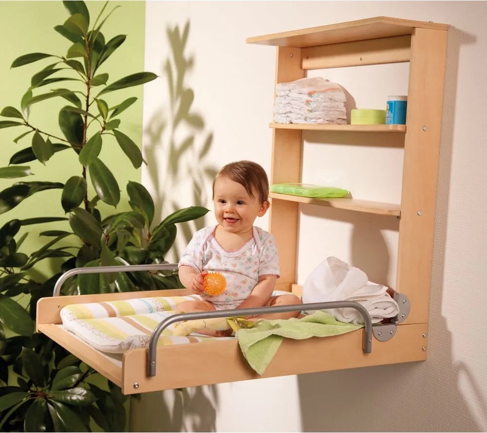 Masă de înfășat suspendată în culoare naturală cu aspect de lemn de fag Dschungelbaby – Roba