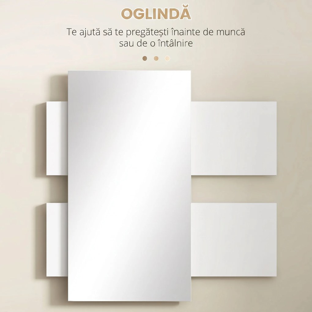 Mobilier de Intrare 2 in 1 cu Oglinda de Perete 75x3.5x75cm si Sertar 75x30.5x20cm, pentru hol, din MDF si Sticla, Gri-Alb HOMCOM | Aosom Romania