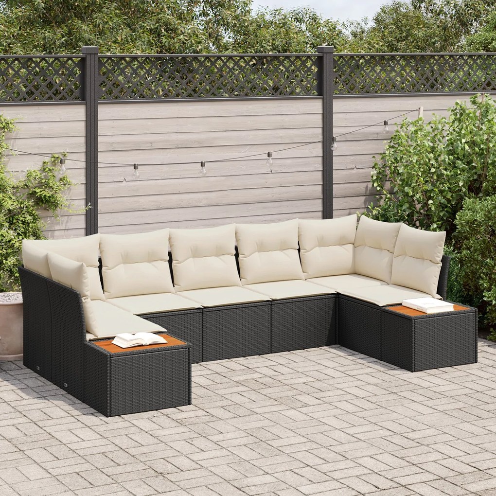 vidaXL Set de canapele pentru grădină cu pernă 7 pcs Negru Rattan poli