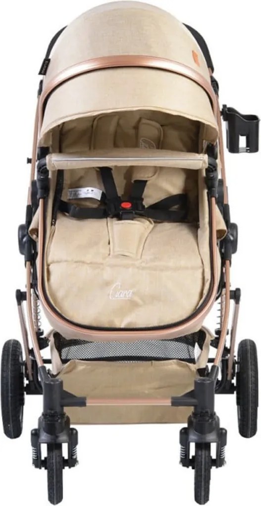 Carucior nou nascuti 2 in 1 NOVOKIDS™ Ciarra Gold PRO , Cu geanta bebe, Cadru Aluminiu , Amortizoare, Roti din cauciuc plin AVE, Landou, Modul sport,