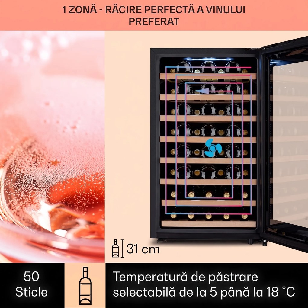 Klarstein Barossa 50 Uno, răcitor de vin, 1 zonă, 120 litri/52 sticle, ecran tactil