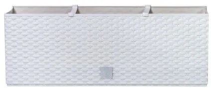 Jardiniera decorativa, sistem irigare, imitatie ratan, alb, 30 L, 60x25x24 cm, Rato Case