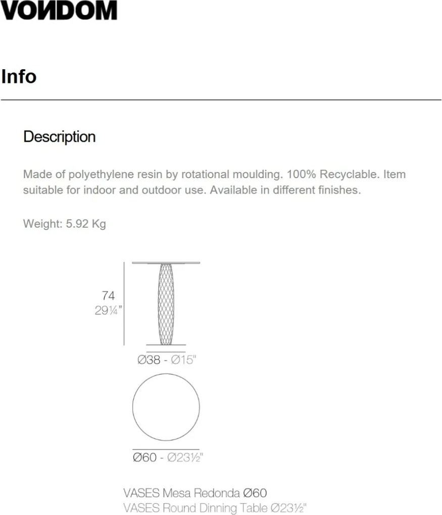 Masa de exterior / interior design modern premium VASES 60cm