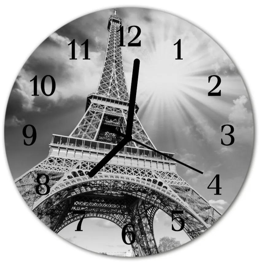 Ceas de perete din sticla rotund Turnul Eiffel din Paris Oras Black &amp; White