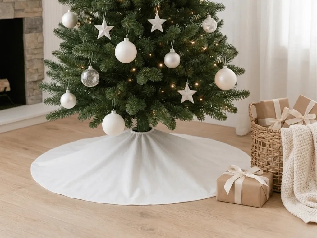 Husa pentru suport brad de Craciun WHITE WINTER 100 cm, alb