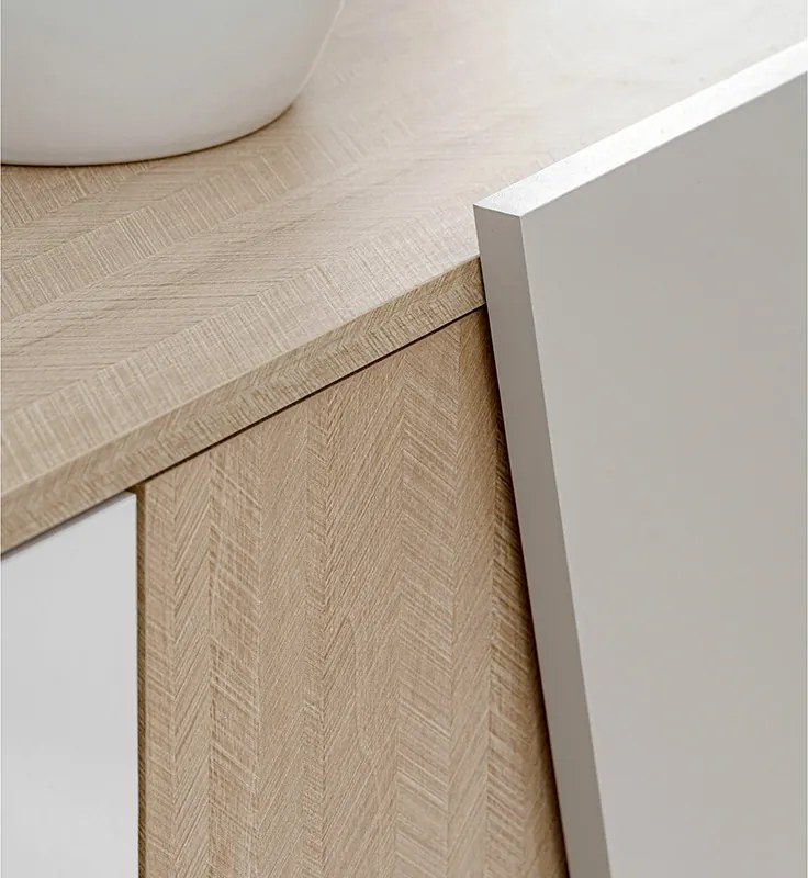 Comodă TV Miraza 180 cm geometrică - decor stejar scandi / bej / alb / maro
