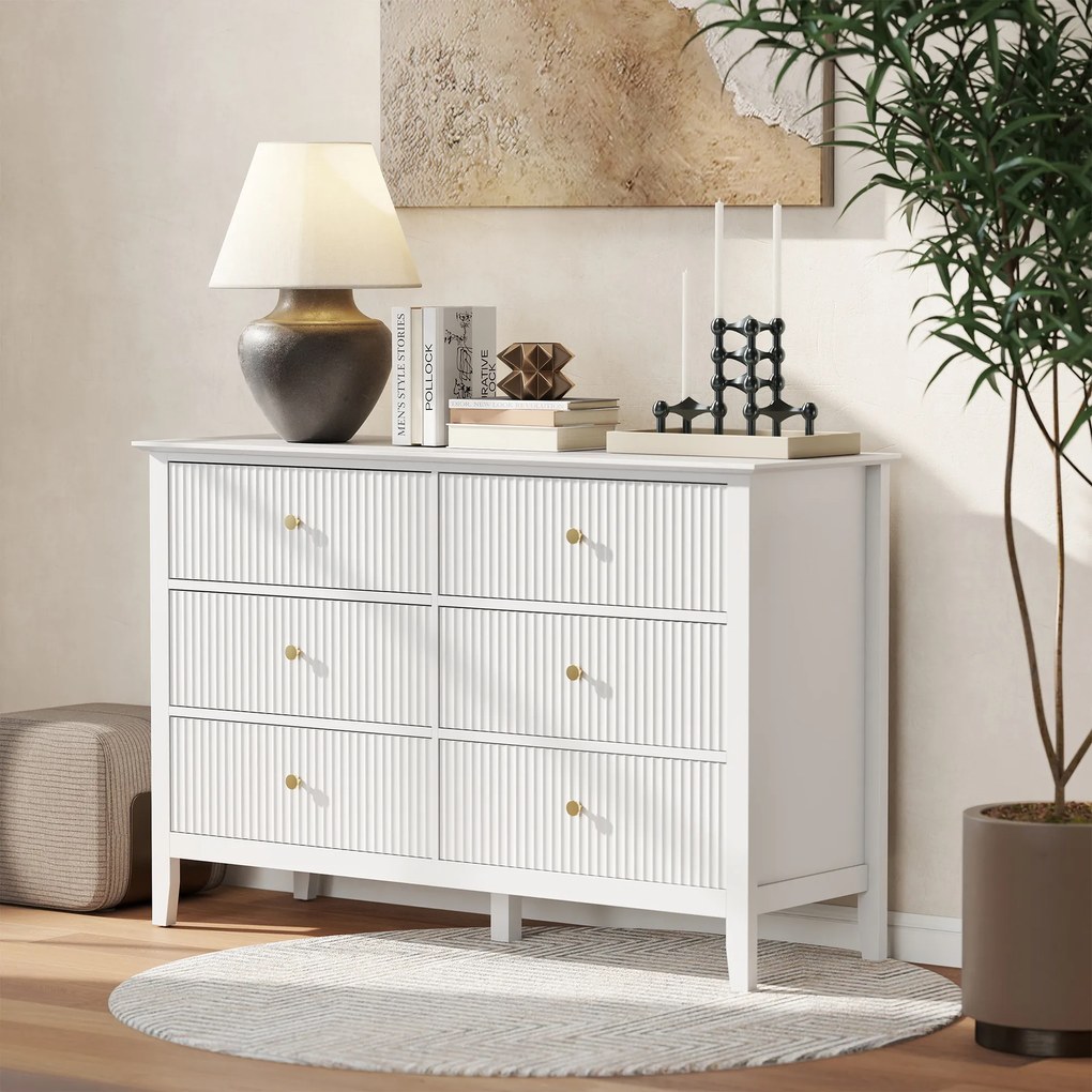 HOMCOM Comodă Sideboard cu 6 sertare Dulap modern de depozitare pentru living dormitor hol 100 x 40 x 78 cm Alb | Aosom Romania