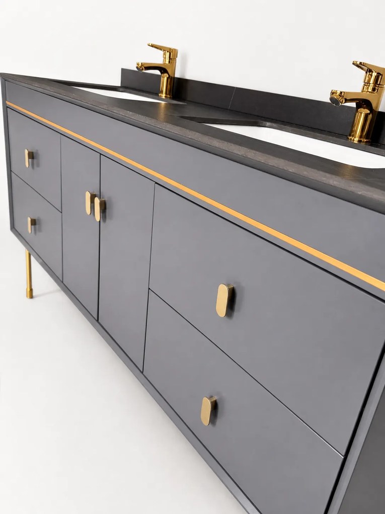 Set Mobilier baie NOBLE 150 cm, MDF, blat ceramic, oglinda LED, sistem soft-close