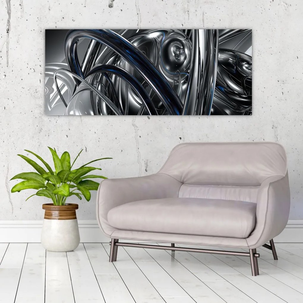 Tabloul cu abstracție gri cu albastru (120x50 cm)