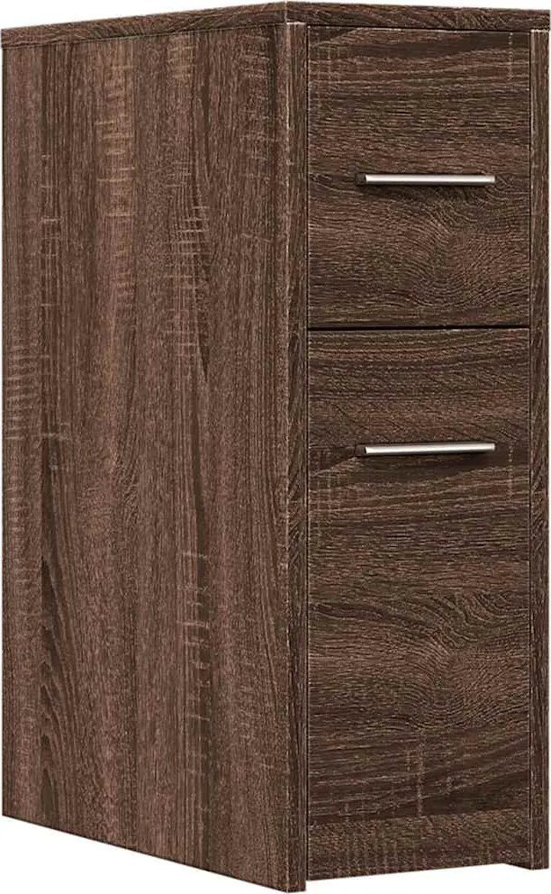 vidaXL Dulap de baie îngust cu roți, stejar maro, lemn prelucrat