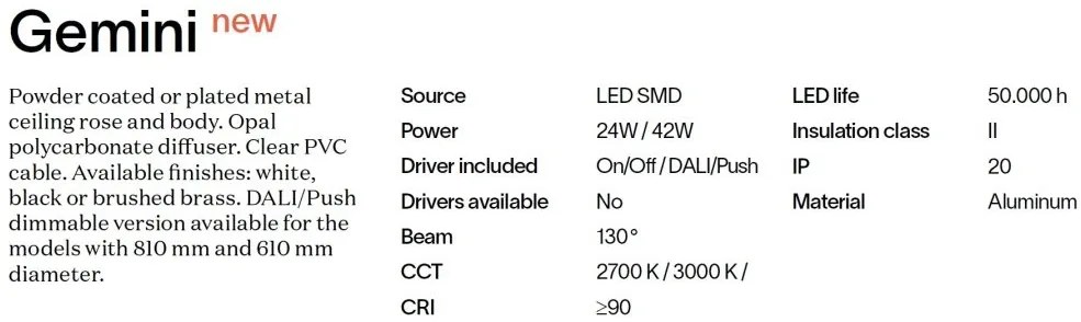 Plafoniera LED design circular Gemini pl d061 on-off 2700k alama