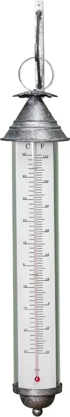Termometru de perete din fier, cu finisaj tip zinc antichizat, H61 cm