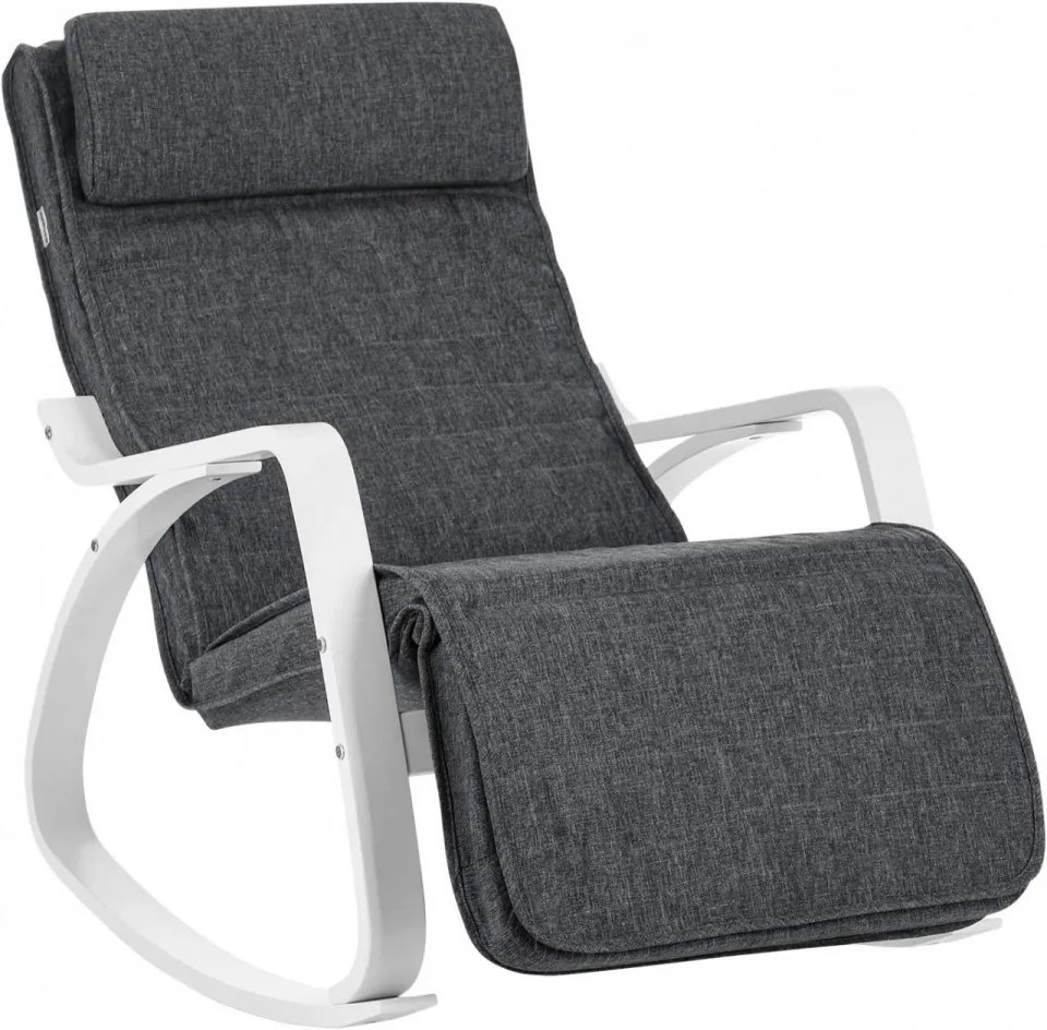 Fotoliu balansoar, lemn de mesteacan / textil, antracit / alb, Songmics