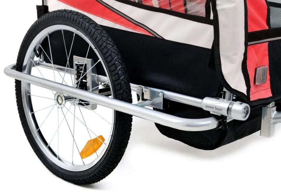 Remorcă pentru biciclete cu 2 locuri cu amortizor + JOGGER roșu
