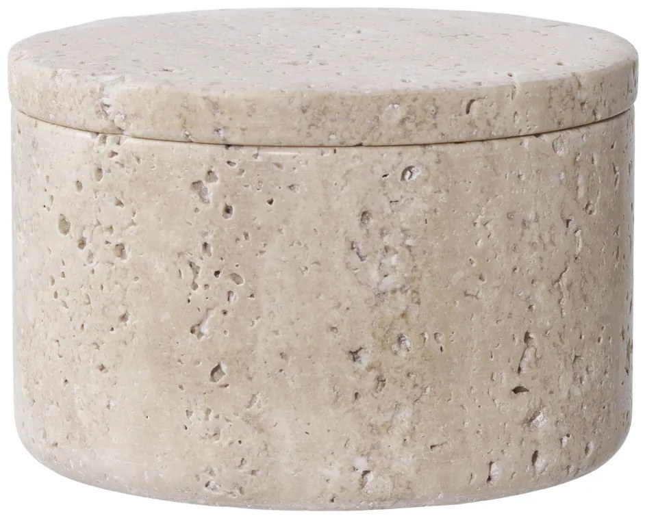 Borcan de depozitare cu capac, travertin, natural ø10x6,5 cm