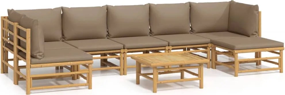vidaXL Set mobilier de grădină cu perne gri taupe, 8 piese, bambus