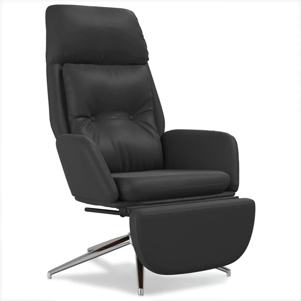 3097743 vidaXL Scaun relaxare cu taburet negru piele naturală/piele ecologică