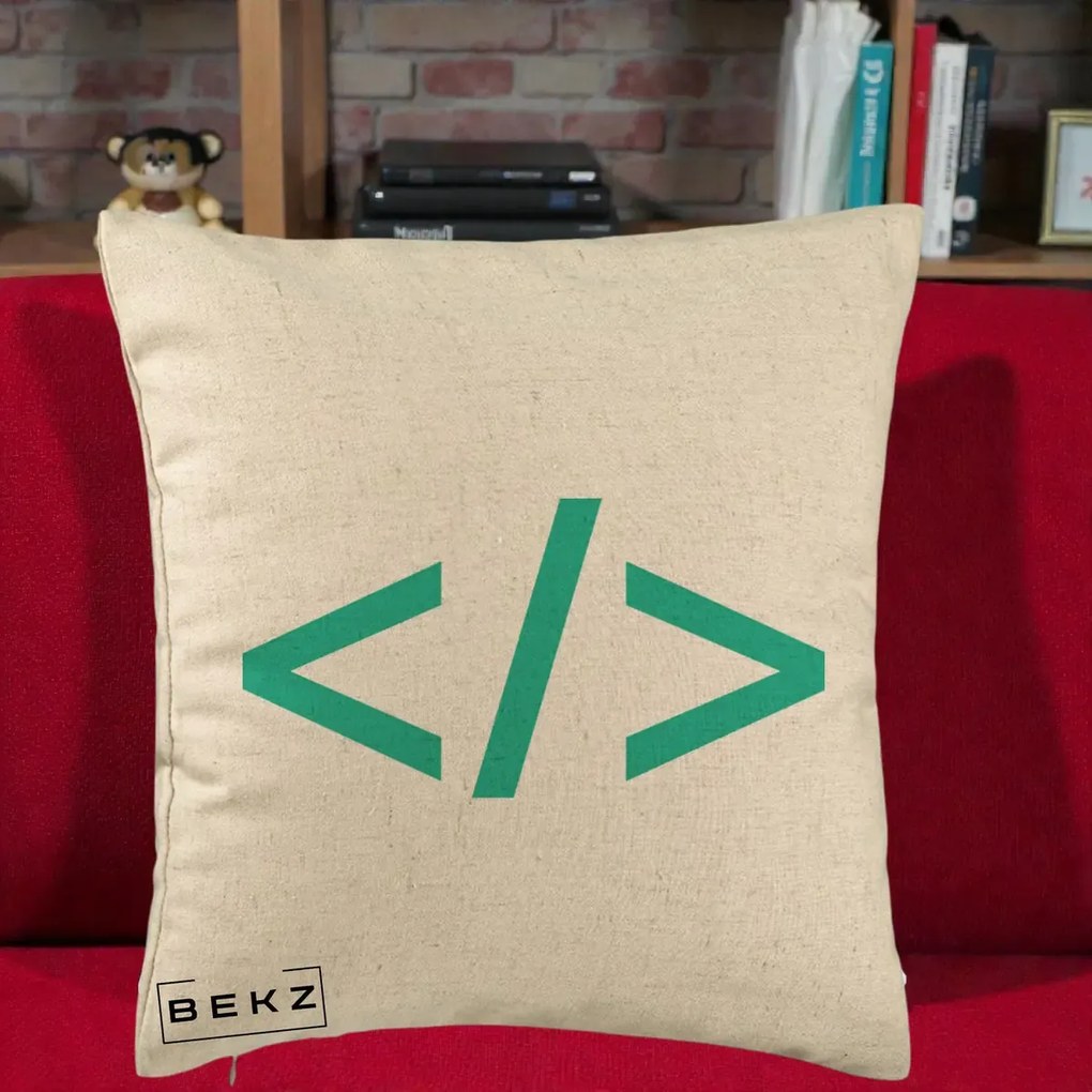 Perna Personalizata Cod HTML Turcoaz, 40x40 cm, Bej, Husa Detasabila, Perna Inclusa, BEKZ®