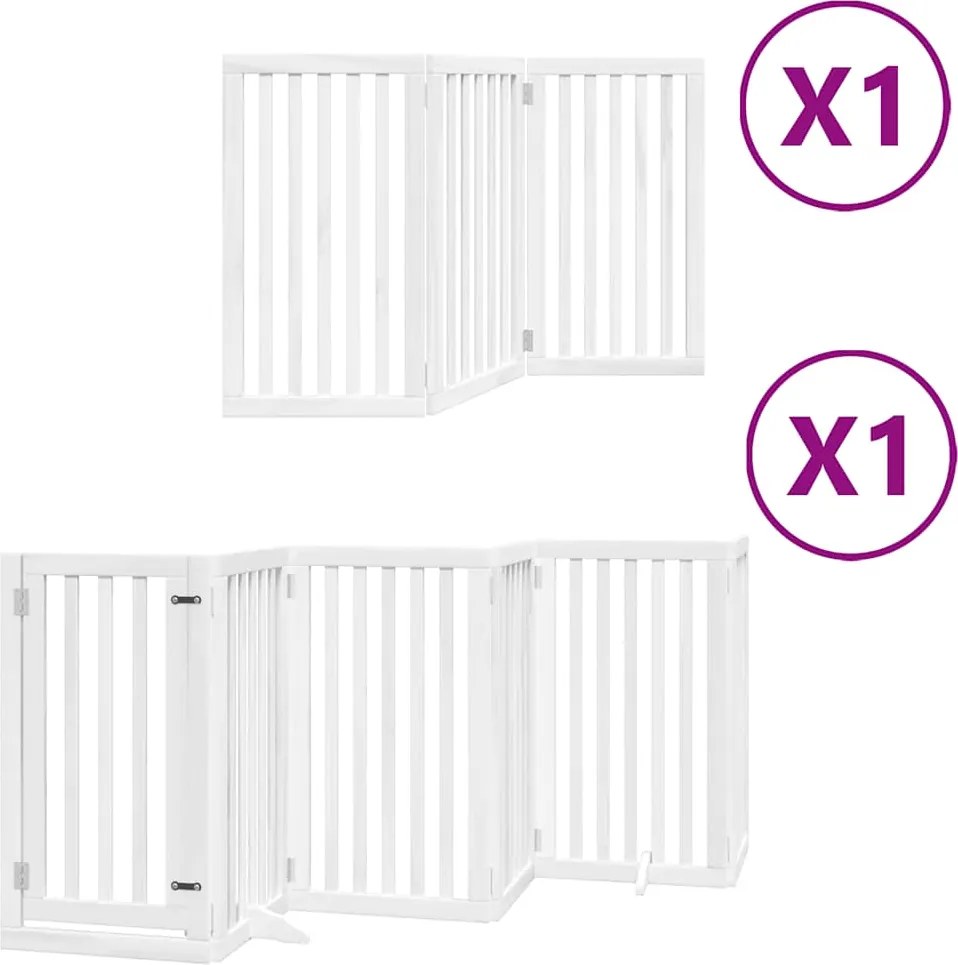 vidaXL Poartă câini pliabilă cu ușă, 9 panouri, alb, 450 cm, lemn plop