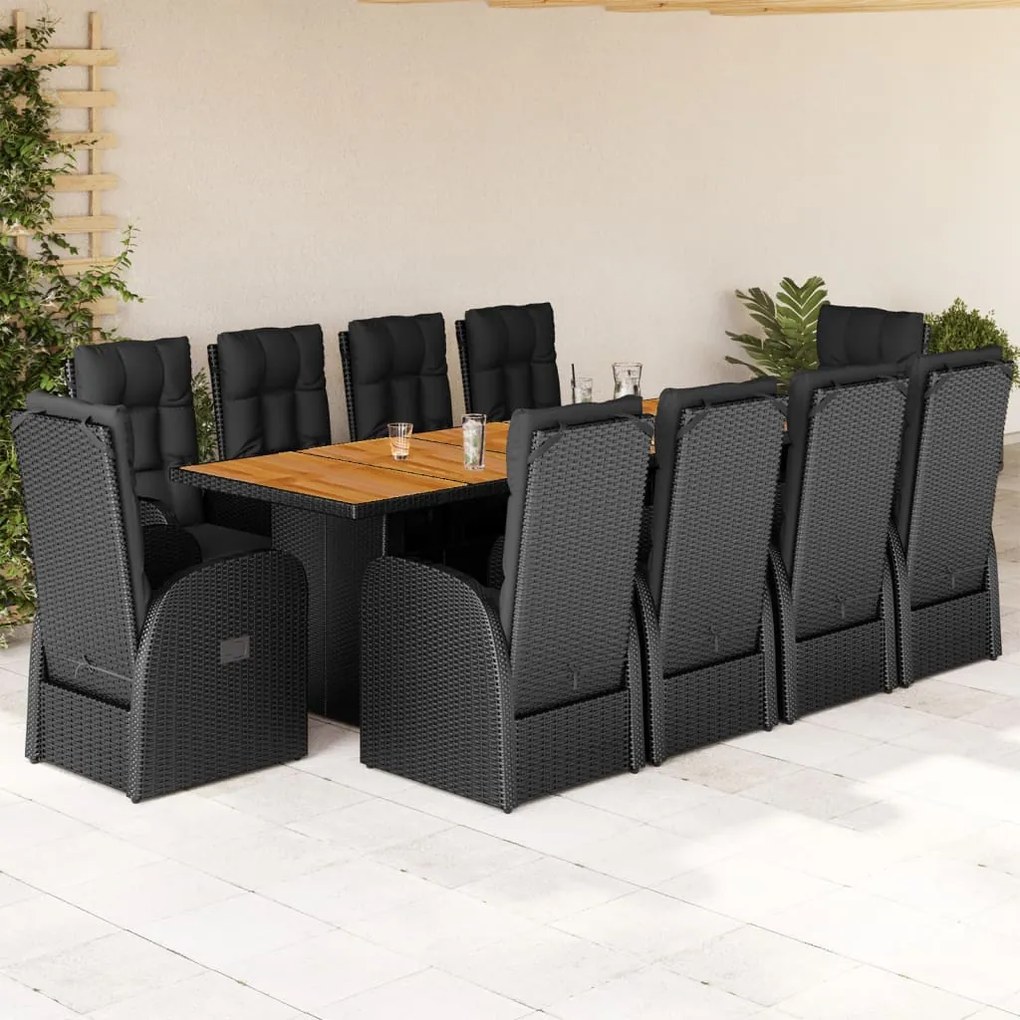 3277636 vidaXL Set mobilier de exterior cu perne, 11 piese, negru, poliratan