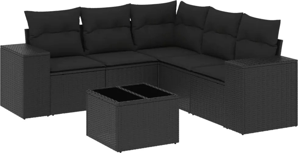 vidaXL Set mobilier de grădină cu perne, 6 piese, negru, poliratan