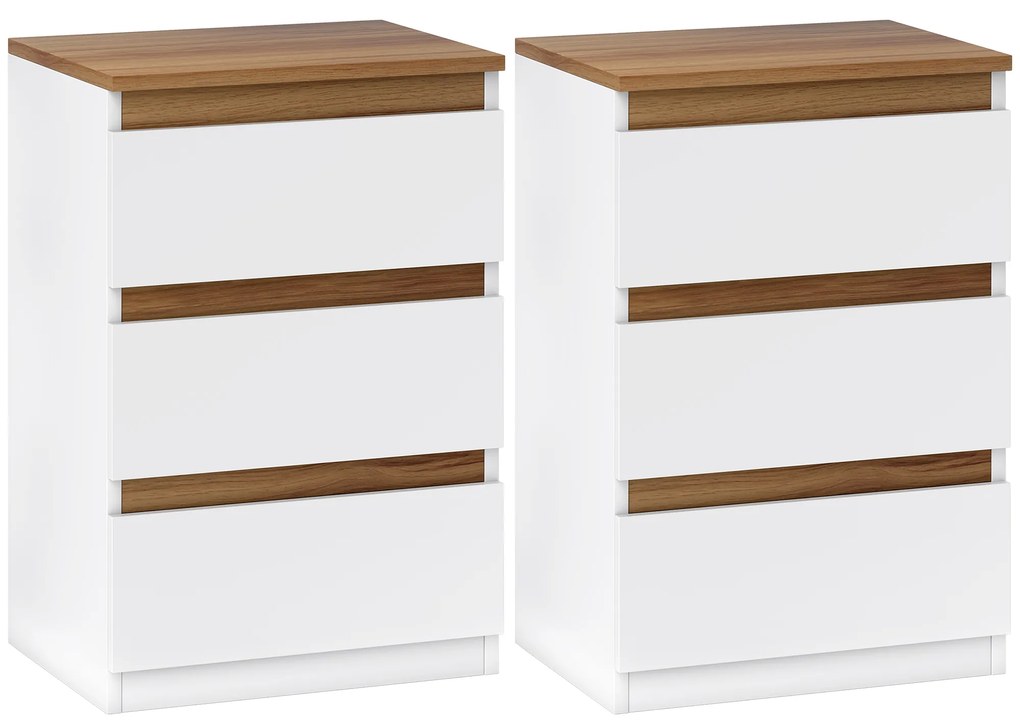 HOMCOM Set de 2 Mesite de Noapte Înguste de 3 Sertare Comode pentru Sufragerie Hol 40x30x59,5 cm Alb | Aosom Romania