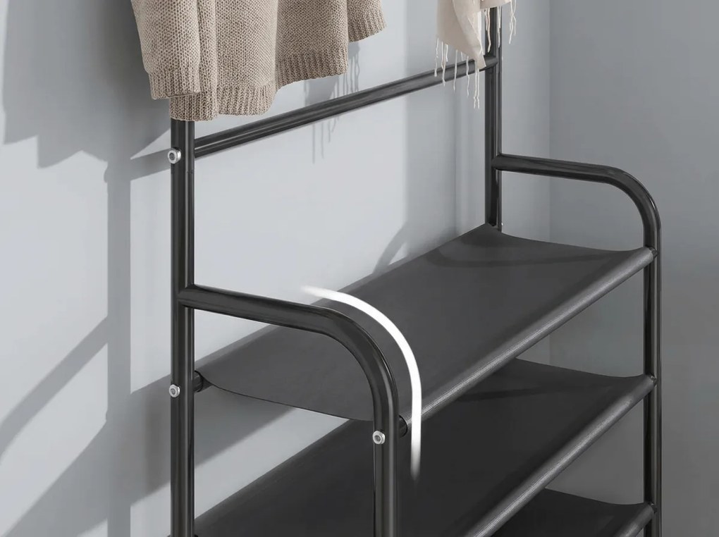 Cuier cu suport pentru pantofi CLOTHORY 80x152 cm, negru