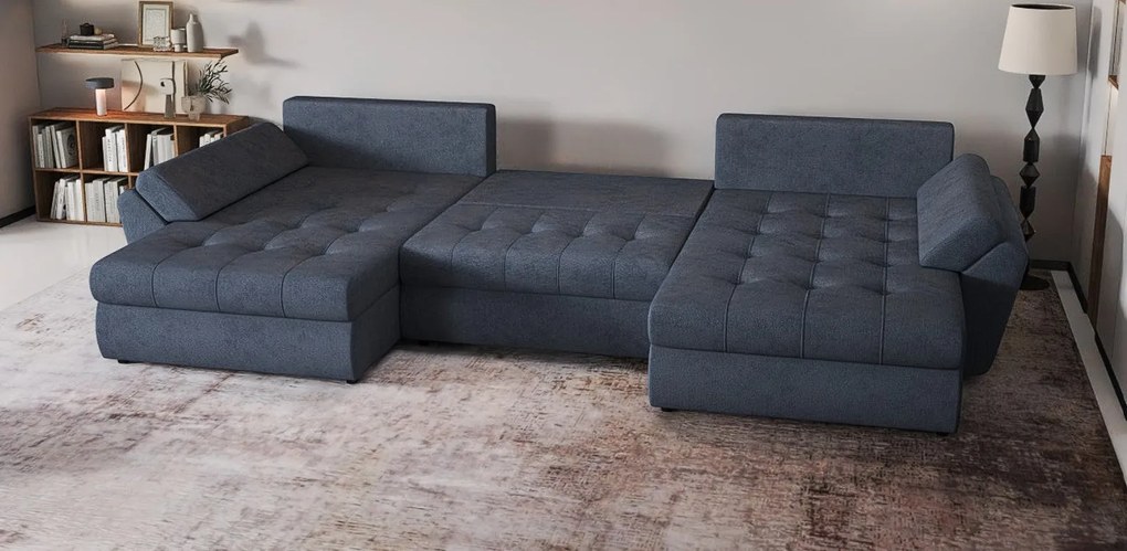 Colțar extensibil dumonde cu ladă de depozitare si sezut confortabil din spuma high-density, Loana U Enjoy Antracit 355x185 cm